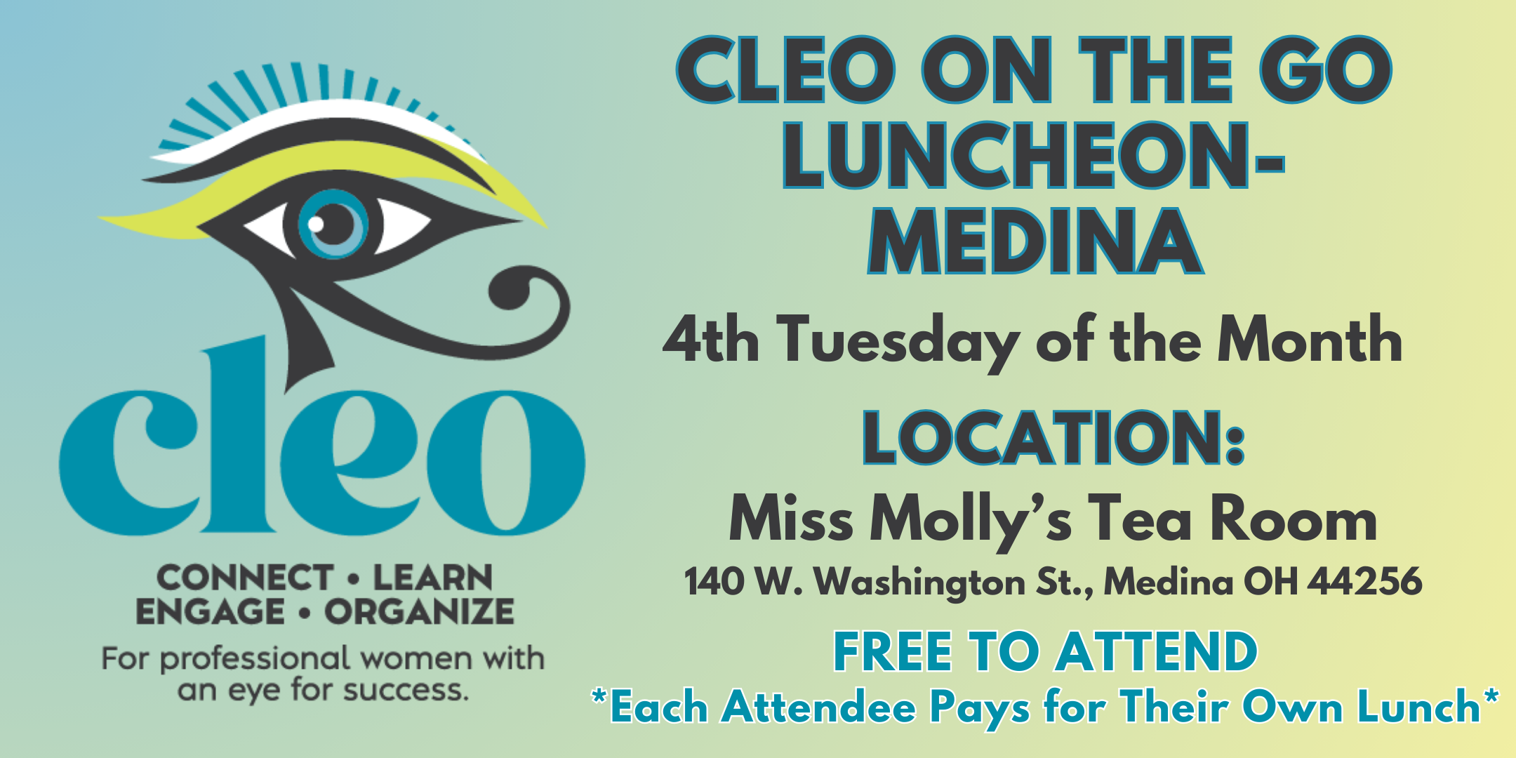 CLEO on the Go Monthly Medina Meeting is at Miss Molly's Tea Room